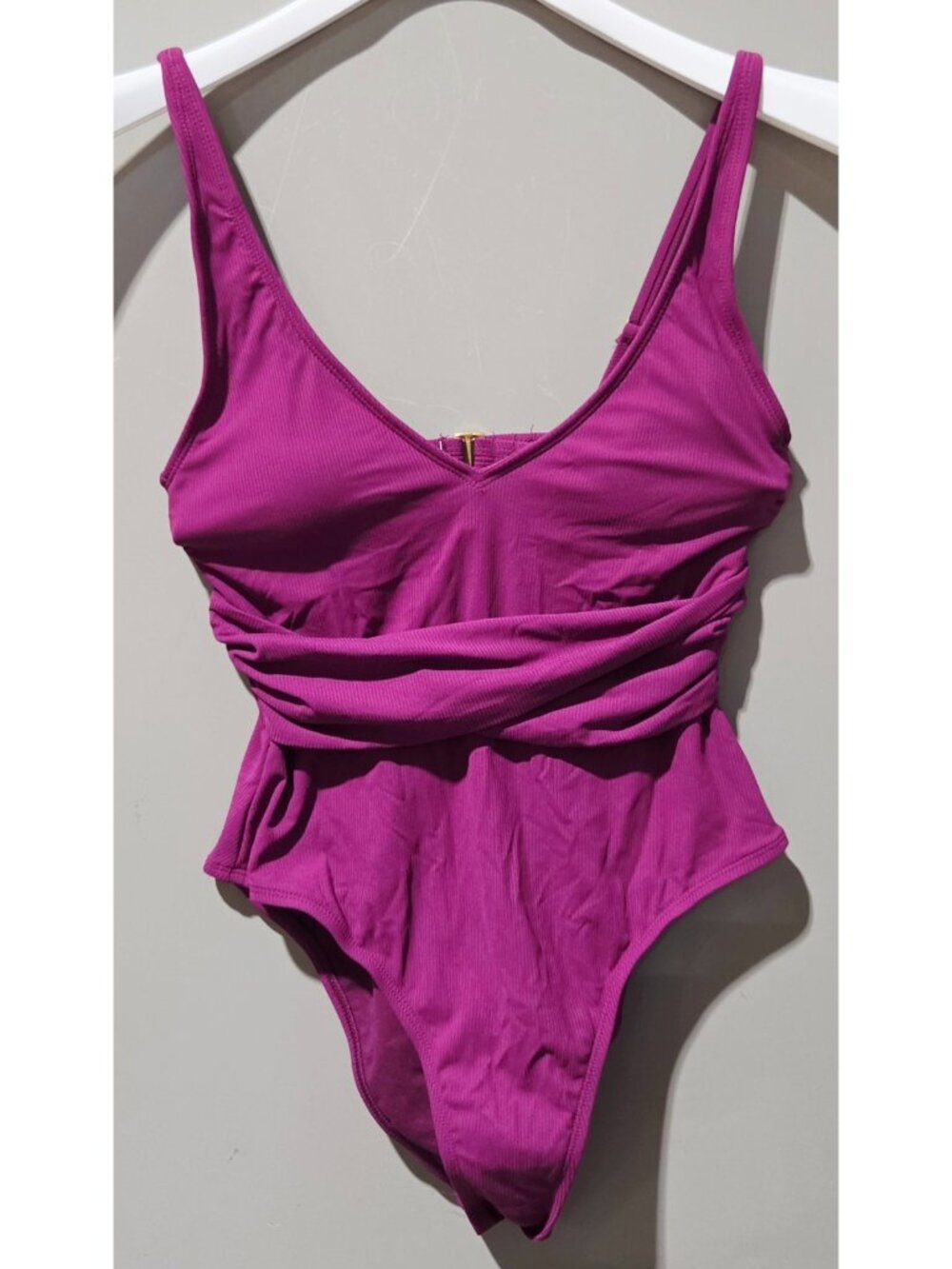 Shade & Shore Dark Purple Twist Front Panel & Plunge Neck Swimsuit -- Size Small